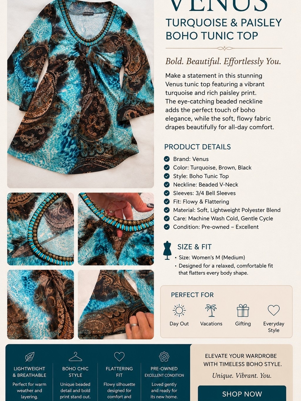 Venus Girls' Turquoise Paisley Boho Tunic Dress